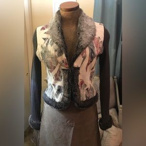 Phosphorus Leather Jacket with Knit Sleeve and Faux Fur Trim
